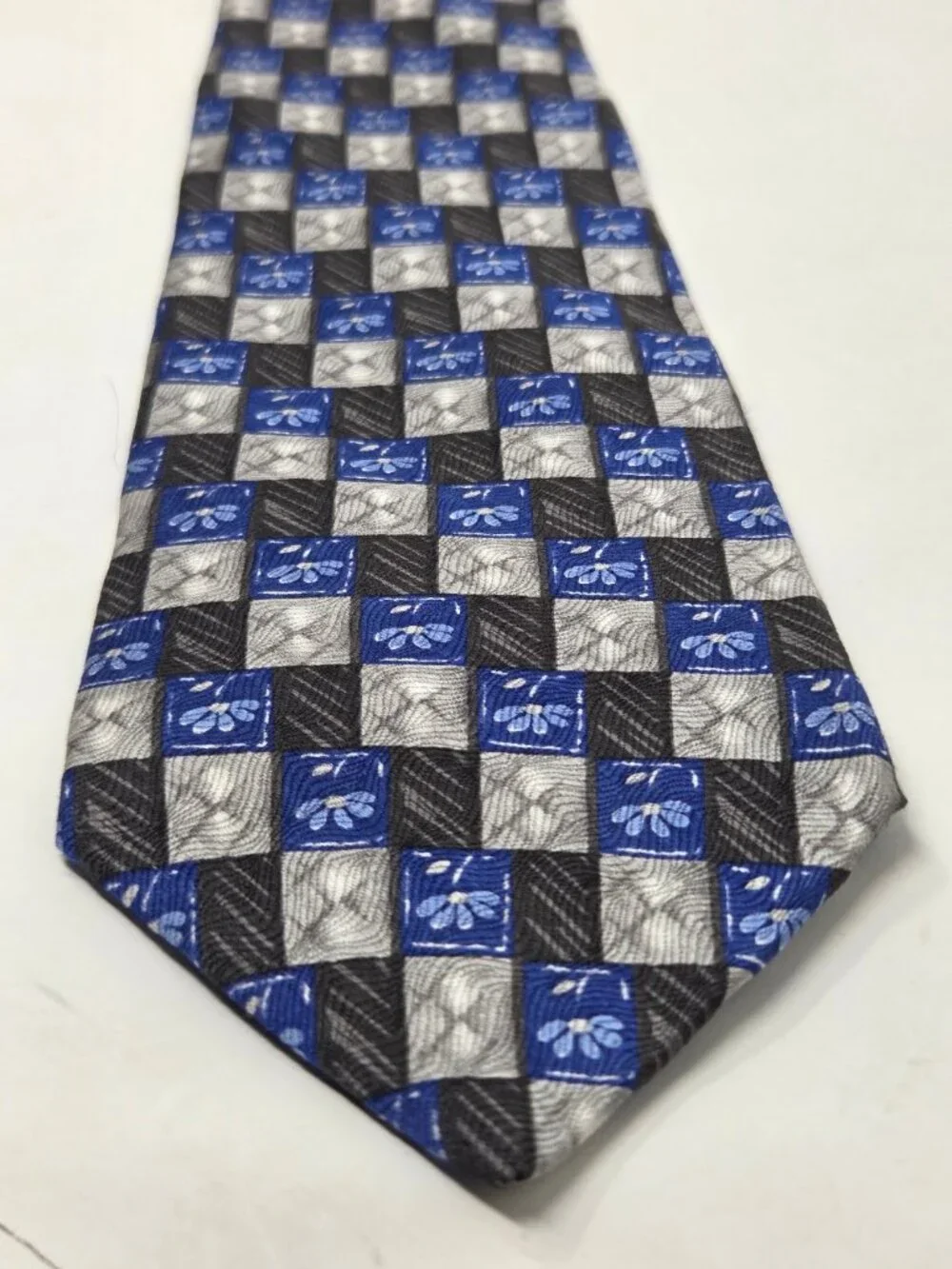 Barrington Mens 100 Percent Silk Tie 58 Inch Blue Gray Geometric Floral
